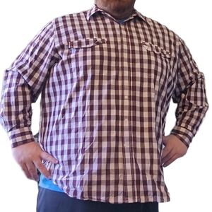 True Nation Mens Brown and‎ white Plaid Button Down Big and Tall Size 4XL